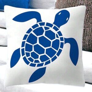 Coastal Pillow Cover Sea Turtle Nautical Graphic Beach 17.7 in Square Blue White